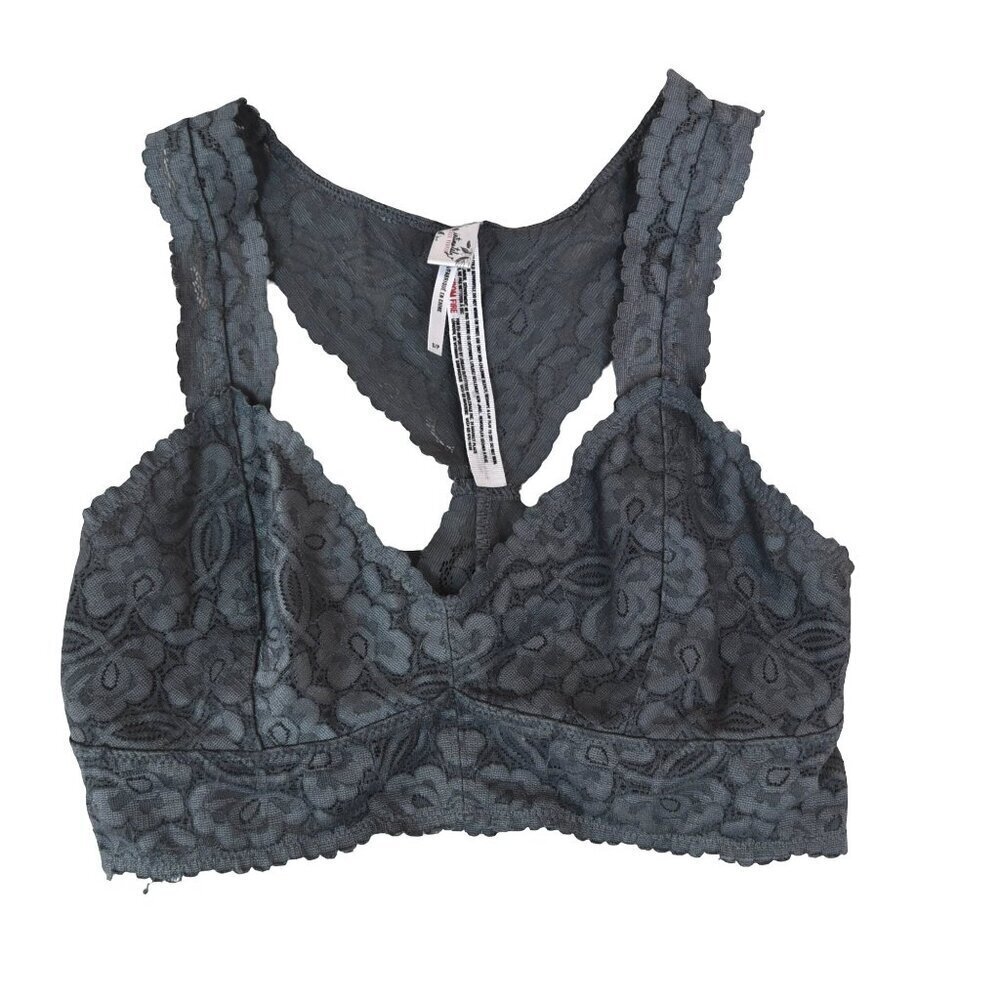 Free People Intimates From Under Lace Racerback Bralette Black Gray Floral S/P